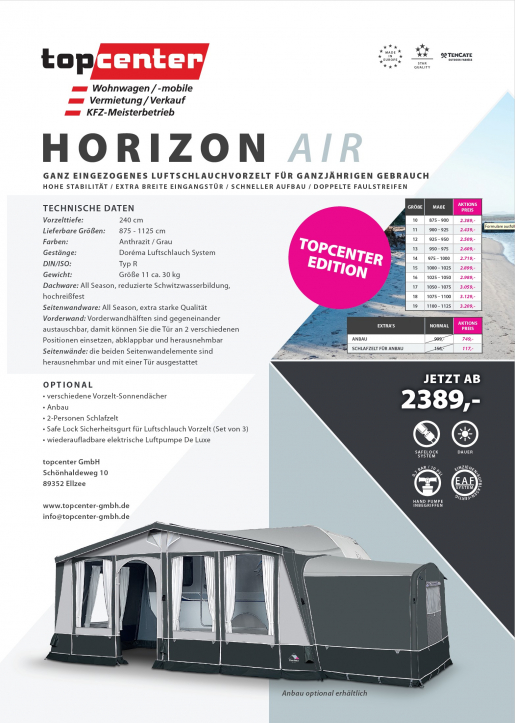 topcenter Luftzelt – Spezialanfertigung mit Dormatex-Gewebe